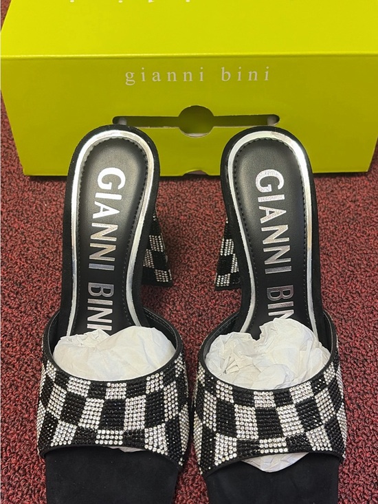 Gianni Bini Shoes - Gianni Bini Black & White Checkered Crystal Slide Mules